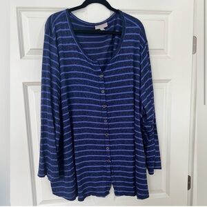 Woman Within Womens purple stripe button 4x cardigan